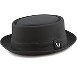 THE HAT DEPOT Black Horn Cotton Plain Porkpie Hat (Medium, Black)