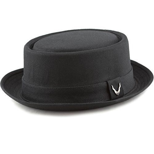 THE HAT DEPOT Black Horn Cotton Plain Porkpie Hat (Medium, Black)