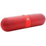 Wireless Bluetooth Speaker Portable Outdoor Stereo Speaker The Pill Shape Speaker with Built-in Microphone and HD Voice (Red)