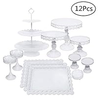 Set of 12 Pieces Cake Stands Iron Cupcake Holder Fruits Dessert Display Plate White for Baby Shower Wedding Birthday Party Celebration Home Decor Serving Platter (12Pcs Cake Stands)