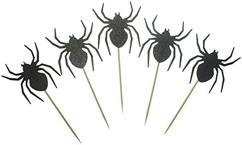 Black Spider Cake Cupcake Toppers Food Picks for Party Decorations Set of 20 by GOCROWN