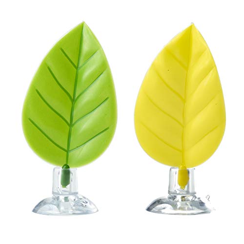 Ediff 2 Pack Betta Hammock, Betta Fish Leaf Pad, Plastic Aquarium Plants with Suction Cup (Deep Green + Yellow)