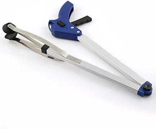 32 Inch Long pickup grabber reaching tool Plastic Handle pick up claw trash grabber Blue Foldable Arm Extension helping hand Grabber easy grip tool for Wheelchair Disabled Children