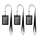 Badge Holder, 2-Sided Vertical Style PU Leather ID Badge Holder with 1 ID Window and 1 Card Slot and 1 piece 31 inch Polyester Detachable Neck Lanyard / Strap,3 pcs Black