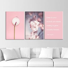 3 Panel Pink Flowers and Inspirational Quotes x 3 Panels