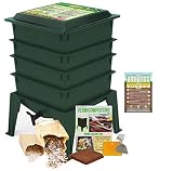 Worm Factory 360 Worm Composting Bin + Bonus "What Can Red Wigglers Eat?" Infographic Refrigerator Magnet (Green) - Vermicomposting Container System - Live Worm Farm Starter Kit for Kids & Adults