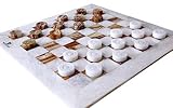 Radicaln Checkers Board Game Handmade Marble 12 Inches 2-Player Draughts Coffee Time Checker Game Set for Kids - Non Chinese Non Plastic Non Chess Set (White and Green Onyx)