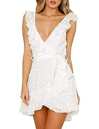 BerryGo - Mini vestido sexy con volantes y cuello en V para mujer