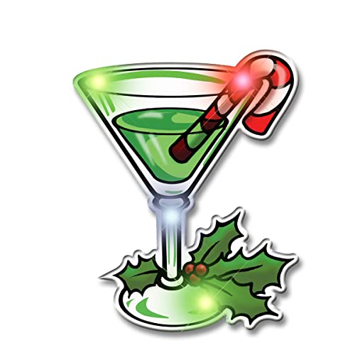Light Up Christmas Martini Flashing Blinking LED Body Light Lapel Pins (5-Pack)