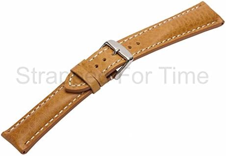 Strapped For Time 24mm Light Brown/Tan with White Stitch Heavy Pad Vintage Calfskin Leather Watch Band