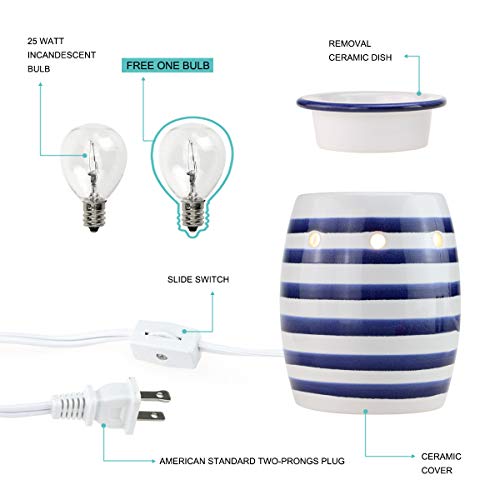 StarMoon Fragrance Wax Melt Warmer, Home Fragrance Diffuser, Home Décor, No Flame, Removable Dish, with One More Bulb (Blue&White) - Thumbnail 3