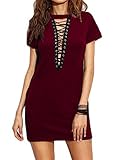 TOB Women's Sexy Halter Lace up Mini T Shirt Club Dress