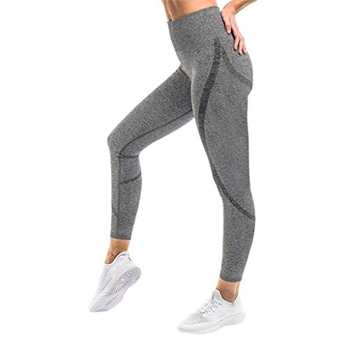 Pongfunsy Women Yoga Pants, Women's High Waist Cotton Leggings Print Workout Running Sports Leggings - Tummy Control (XL, Gray)