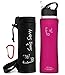 Swig Savvy Sports Water Bottle, Vacuum Insulated Stainless Steel, Straw Leakproof Lid, Storage Sleeve - 24oz (Pink)
