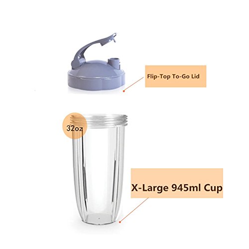 image for Blendin 32 Ounce Colossal Cup Jar with Flip Top To-Go Lid Bundle, Fits