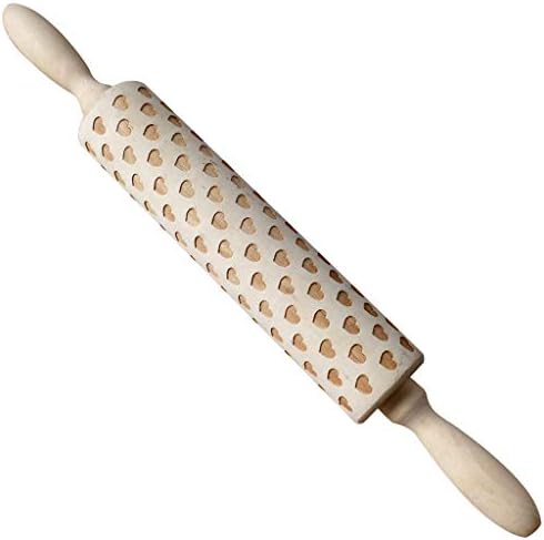 Elegantday Wood Rolling Pin Carved Heart Embossed Laser Rolling Stick for Fondant Cake Dough Biscuit Baking Cookies Kitchen Tool Valentines Day(Heart)
