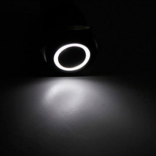 E Support™ Nero Caso 12V 16mm Simbolo Luce Bianca LED Occhio Angelo Cerchio Metallo Premi Il Bottone Interruttore A Levetta