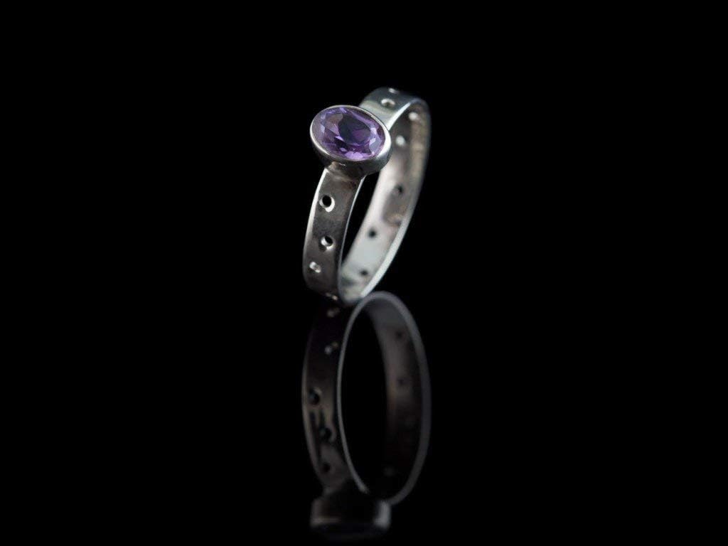 Oval See-Through - Sterling Silver Amethyst Ring with Holes