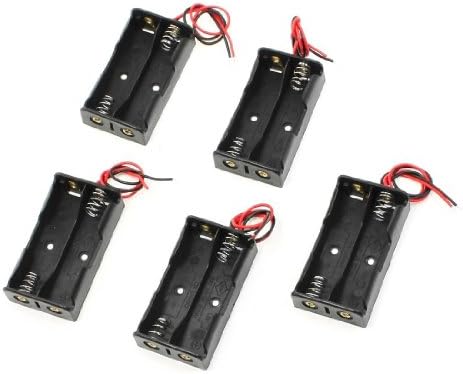 Battery Holder Case, Ingerik 5 Pcs 2 x 1.5V AA Battery Holder Case Storage Box Black with Wire Leads