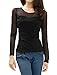 Allegra K Women Long Sleeve Slim Fit See Through Mesh Tops T-Shirts, Medium / US 10, Black