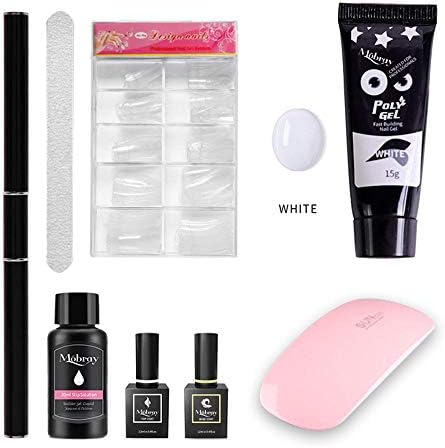 Geggur Poly Gel Nail Extension Set, Gel Nail Builder Kit Fast Crystal Extension Gel with Model Nails/Mini Nail Dryer/Nail Fluid/Double-Headed Nail Pen/Nail File/2 Pcs Nail Polish for Beginner