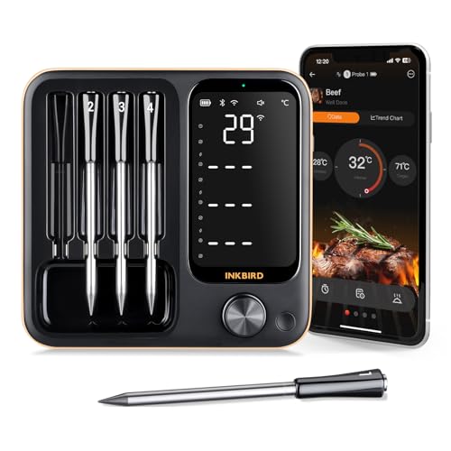 Inkbird Fleischthermometer kabellos, Grillthermometer mit APP, 4 Sonden