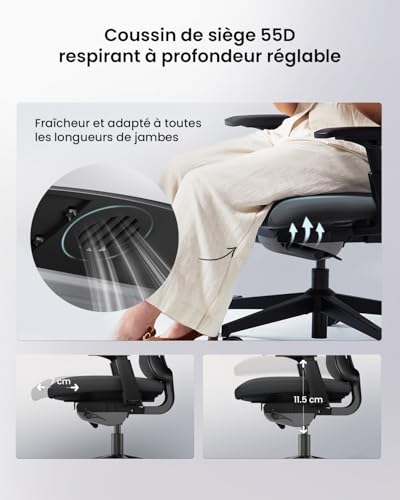 ProtoArc Ergonomic Office Chair High Back Mesh Office Chair Breathable Swivel Chair with Dual Adjustable Lumbar Support, 4D Armrests, Sliding Seat (Flexer Pro - Black)