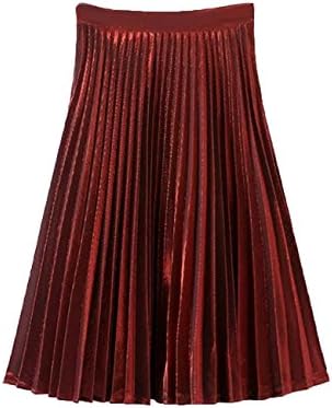 WEHOPS Women's Stylish Organ Plait Midi Skirt with Metal Luster L(US8-10) Burgundy