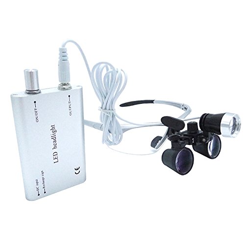 Dental Surgical Binocular Loupes 2.5X420mm Optical Glass + 3W LED HeadLight Silver by Purple-Violet
