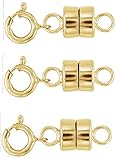 SPARIK ENJOY 3 Pack-.14K Gold 4mm Strong Earth Magnetic Converter Connector for Necklaces, Bracelets, Anklets with 5mm Spring Ring Jewelry Clasps (3 Pack 14K Gold)