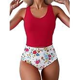 Eomenie Two Piece Tankini Swimsuits for Women Tummy Control Bathing Suits Cutout Back Swim Tank Top with High Waisted Bottom