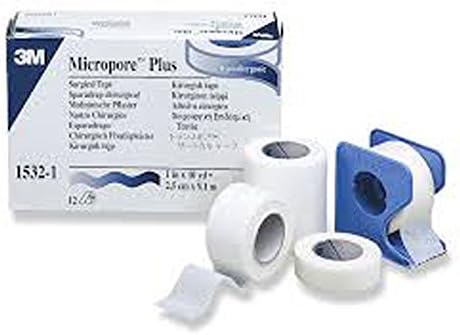 Box of 12 Rolls 3M Micropore Plus Surgical Tape 1" x 10 yd (2.5cm x 9.1m) 1532-1