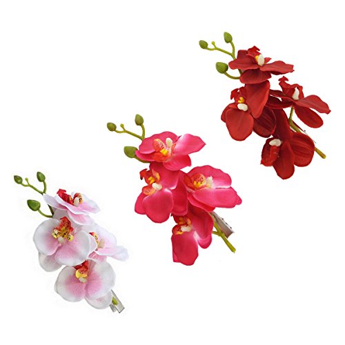 yueton Pack of 3 Women's Orchid Hair Clip Flower Hair Pin Bobby Pin Bridal Party Hair Decor Accessories