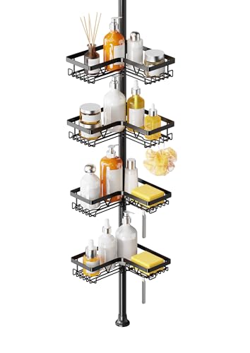 Kegii Telescopic Shower Caddy Corner Shower Shelf Bathroom Corner Storage Black