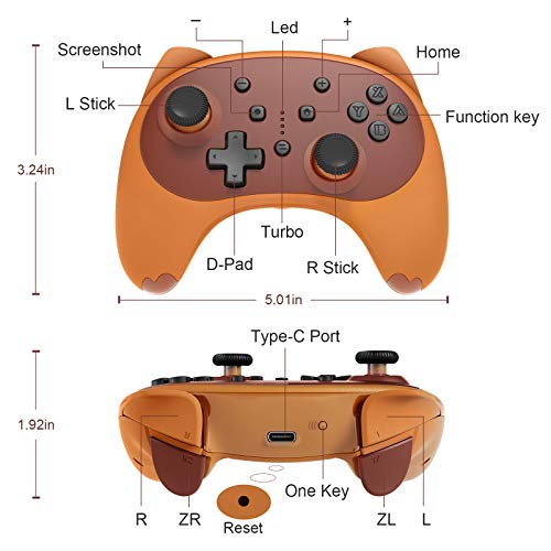 KINGEAR Wireless Controller for Nintendo Switch Kawaii Accessory Cat Controllers Gifts for Women Gifts for Men, Gaming PC Controllers for Nintendo Switch Games with 6 Axis/Turbo/Motion Control