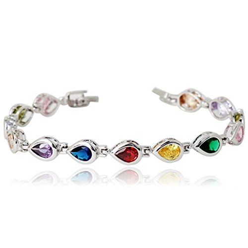 Crystalline Azuria Women Girls 18ct White Gold Plated Teardrops Multi Colorful Zirconia Crystals Tennis Bracelet 6.69 inches — image 1