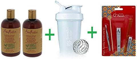 Shea Moisture Manuka Honey &amp; Marfura Oil Intensive Hydration Shampoo 13 OZ (Pack of 2) + Shaker Bottle assorted colors 20 oz + Chica Family Manicure Kit