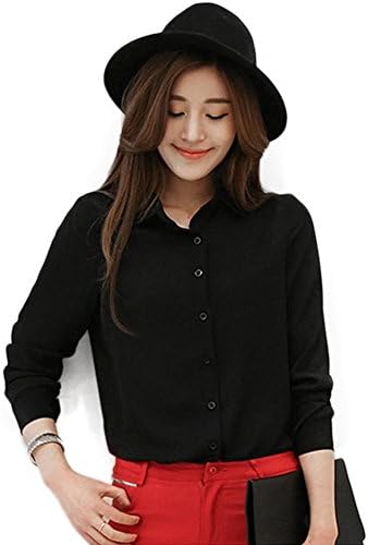 MODA JIHAN Women's Long Sleeve Button Down Chiffon Blouse Shirt Top