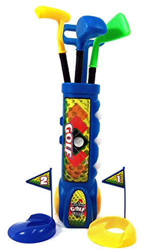 PowerTRC Deluxe Kid's Toy Golf Set w/ 3 Golf Balls, 3 Types of Clubs, 2 Practice Holes, Perfect Golf Set for Children (Blue)