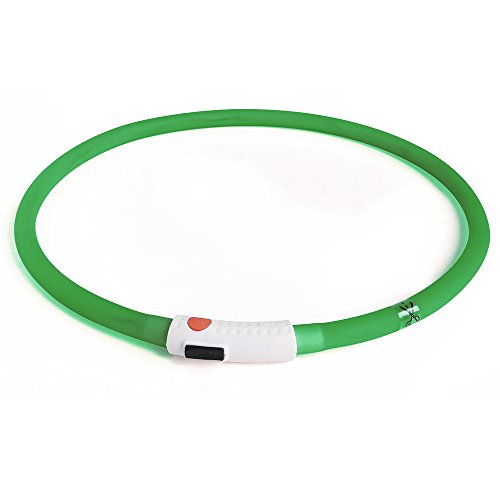 Light Up LED Dog Collar, Clan_X USB Rechargeable Silicone Glowing Pet Collar for Dogs, Flashing Doggy Collars Keep Your Dogs Be Seen& Be Safe (Green-Silicone)