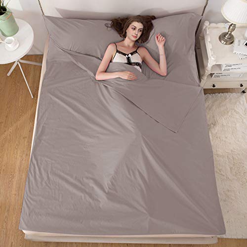 Sleeping Bag Liner Travel Camping Sheet Lightweight Breathable Hotel Compact Sack(Khaki, L) - Thumbnail 7