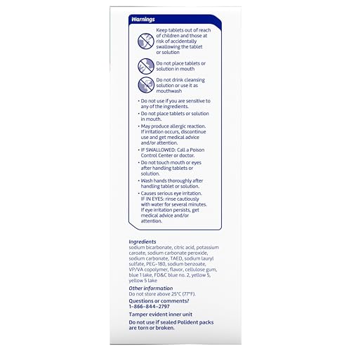 POLIDENT 3 MINUTE ANTIBACTERIAL DENTAL APPLIANCE CLEANSER TABLETS, 60 COUNT
