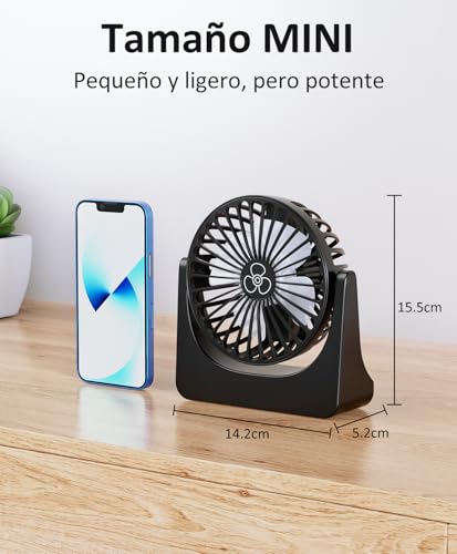 PALATALA Desk Fan, USB Fan Silent Powerful Table Fan for Bedroom, Mini Desk Fan USB Rechargeable, 360° Rotation Portable Small Fan for Desktop, Office, Home, Bedroom, Camping, Travel, Summer, Black