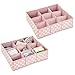 mDesign Soft Fabric 9 Section Dresser Drawer and Closet Storage Organizer Bin for Baby Room, Nursery, Playroom - Divided Large Organizers - Polka Dot Print - 2 Pack - Light Pink with White Dots