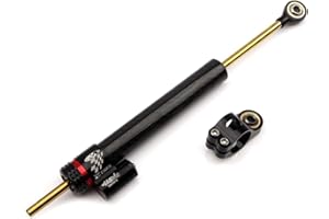 NORXI Universal Motorcycle Steering Damper, Adjustable Steering Damper Stabilizer, Linear Reversed Safety Control Aluminum Carbon Fiber (13.5"")