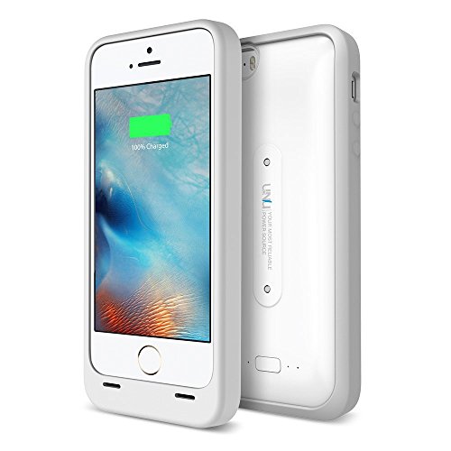 UNU iPhone 5S Battery Case, AERO Wireless Charging Case Compatible with iPhone 5S [White/Grey] 1 YR Warranty -2000mAh Portable Charger, External Battery Case with Charging Pad [MFI Apple Certified]