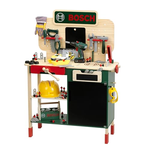 Theo Klein 8734 Bosch Banco da Lavoro Bosch in Legno | Robusto Piano di Lavoro per Bambini con Altezza Regolabile | Giocattolo per Bambini dai 3 Anni