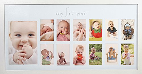 Green Pollywog Baby's First Year Collage Picture Frame, White