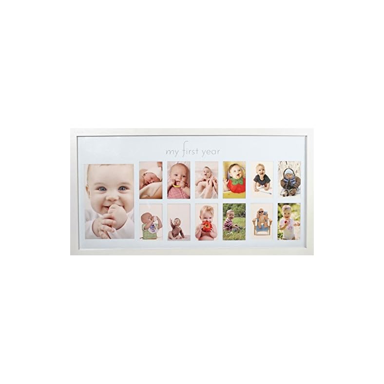 Green Pollywog | Baby’s First Year Frame | Collage Frame For Baby In White | 12 Month Picture Frame | Milestone Photo…