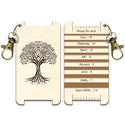 arricraft 1 Pc Wooden Spinning Control Card, Tree of Life Pattern Multi-Purpose Spinning Control Tool Decorative Wooden WPI Ruler for Hand Yarn Measurement Crochet Tool Accessories